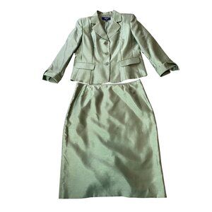 Jones Wear Womens 2-Piece Skirt Suit w/ Blazer Green Size 14